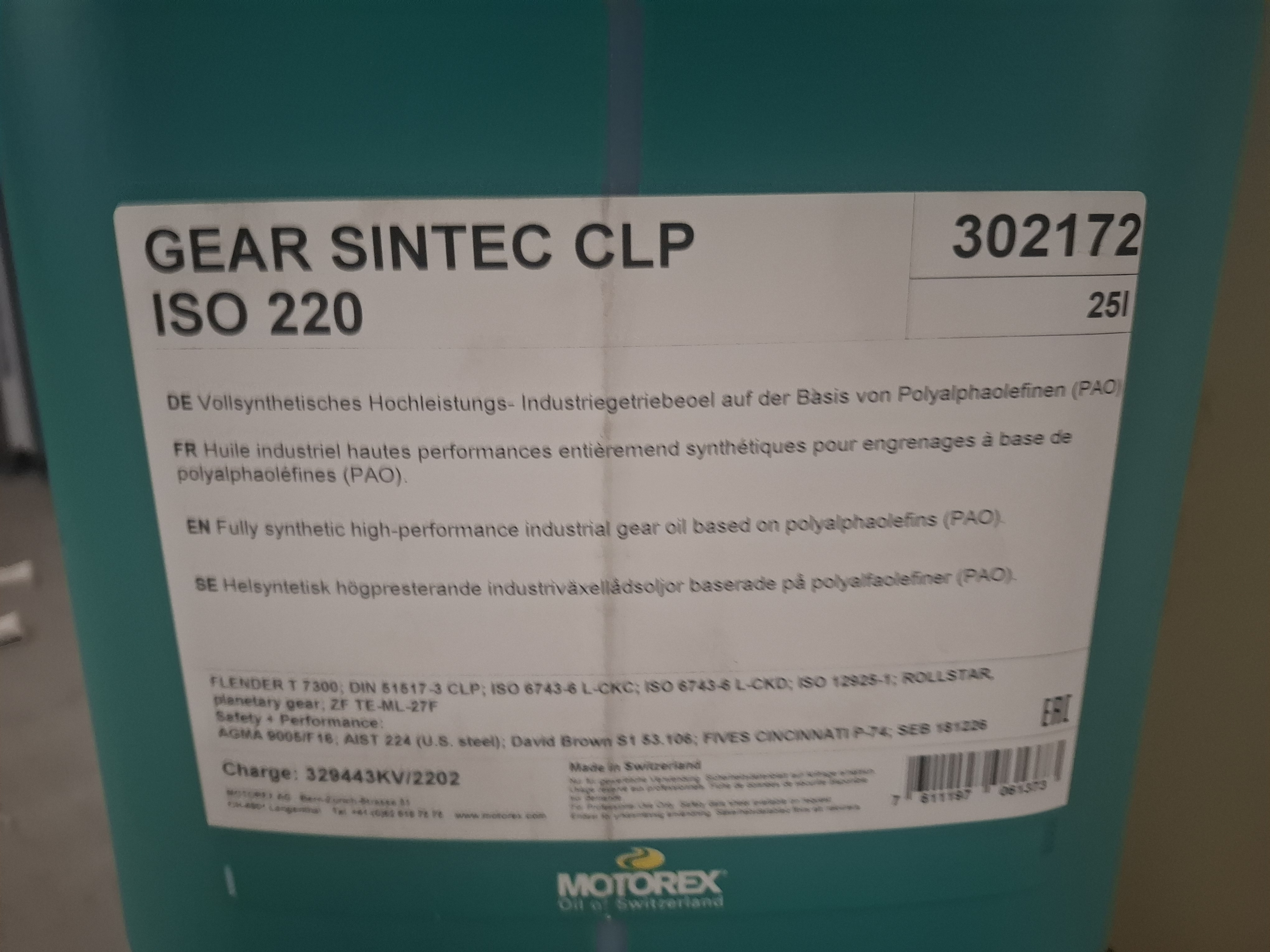 Gear sintec clp iso 220. Täyssynteettinen teollisuusvaihteistoöljy - 25L