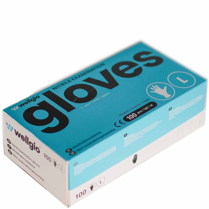 Wellgio nitriilikäsine puuteriton sininen, Koko L, 100kpl