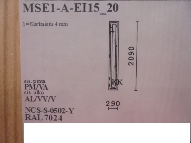 PIH-1805 MSEA 170 EI15 PALO-ikkuna, 290x2090, Valk/Harm